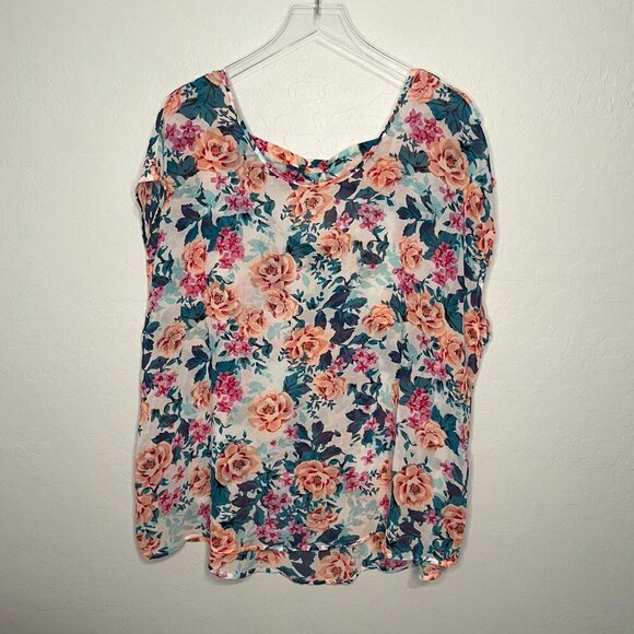 Torrid Sheer Multi Colored Floral Blouse Top 2 2X 18/20 - Picture 1 of 6